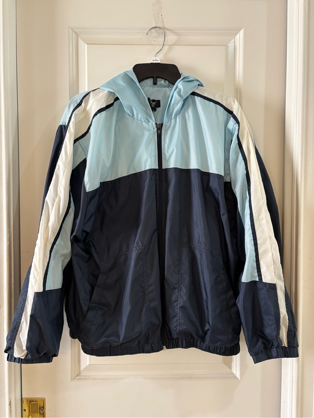 Lavon Colorblock Hooded Windbreaker Jacket - Light Blue & Navy